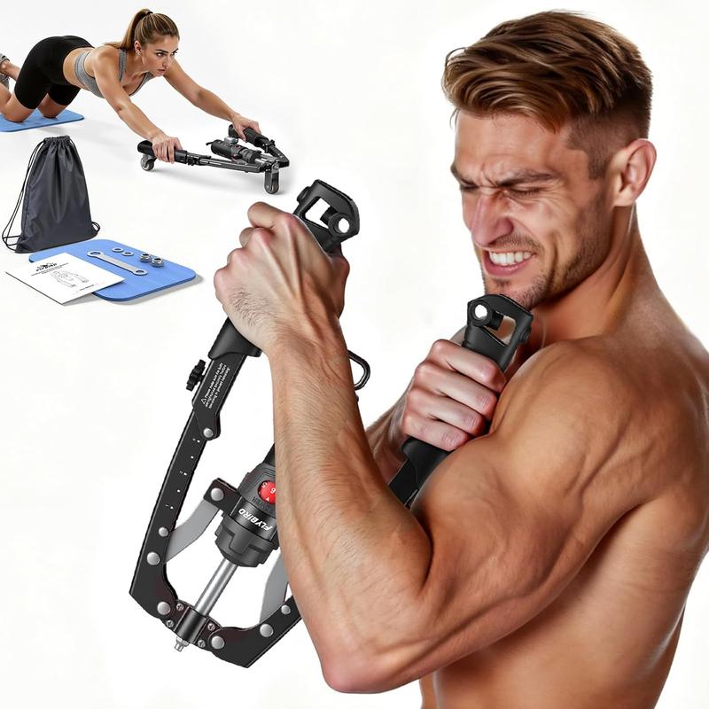 Entrenador hidráulico de pecho y brazos 3 en 1 ajustable de 22 a 440 lb, equipo para fortalecer brazos, pecho, tríceps y abdomen, incluye rueda abdominal, almohadilla y bolsa, ideal para entrenamiento en casa para hombres y mujeres
