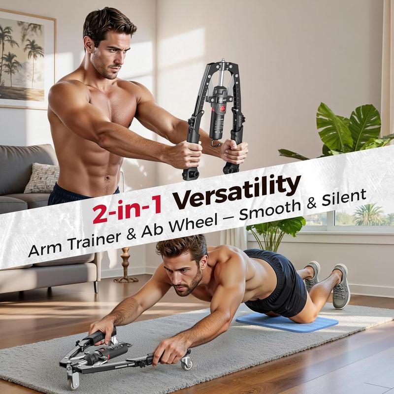 Entrenador hidráulico de pecho y brazos 3 en 1 ajustable de 22 a 440 lb, equipo para fortalecer brazos, pecho, tríceps y abdomen, incluye rueda abdominal, almohadilla y bolsa, ideal para entrenamiento en casa para hombres y mujeres