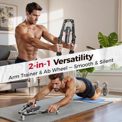 Entrenador hidráulico de pecho y brazos 3 en 1 ajustable de 22 a 440 lb, equipo para fortalecer brazos, pecho, tríceps y abdomen, incluye rueda abdominal, almohadilla y bolsa, ideal para entrenamiento en casa para hombres y mujeres