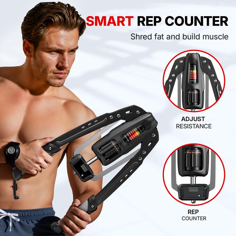 Entrenador Hidráulico para Brazos con Contador, Resistencia Ajustable de 22 a 440 lb, Estructura Triangular Estable, Equipo Plegable para Entrenamiento de Fuerza en Casa para Hombre y Mujer
