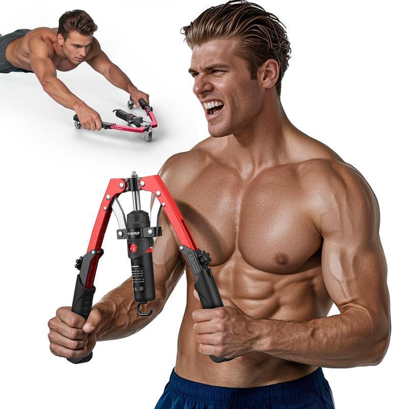 Entrenador hidráulico de pecho y brazos 3 en 1 ajustable de 22 a 440 lb, equipo para fortalecer brazos, pecho, tríceps y abdomen, incluye rueda abdominal, almohadilla y bolsa, ideal para entrenamiento en casa para hombres y mujeres
