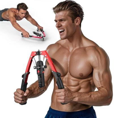 Entrenador hidráulico de pecho y brazos 3 en 1 ajustable de 22 a 440 lb, equipo para fortalecer brazos, pecho, tríceps y abdomen, incluye rueda abdominal, almohadilla y bolsa, ideal para entrenamiento en casa para hombres y mujeres