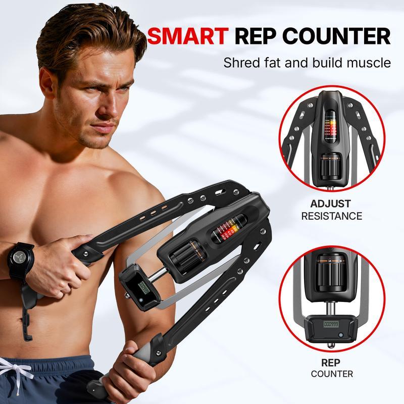 Entrenador Hidráulico para Brazos con Contador, Resistencia Ajustable de 22 a 440 lb, Estructura Triangular Estable, Equipo Plegable para Entrenamiento de Fuerza en Casa para Hombre y Mujer