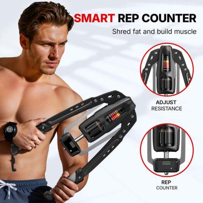 Entrenador Hidráulico para Brazos con Contador, Resistencia Ajustable de 22 a 440 lb, Estructura Triangular Estable, Equipo Plegable para Entrenamiento de Fuerza en Casa para Hombre y Mujer