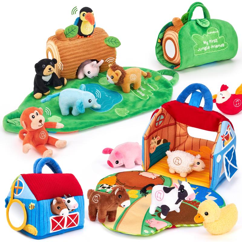 Juguete Educativo Sensorial para Bebés de 6 Meses a 1 Año, Set de Granja y Animales de Peluche con Sonidos y Palabras, Ideal para Aprendizaje Montessori y Regalo