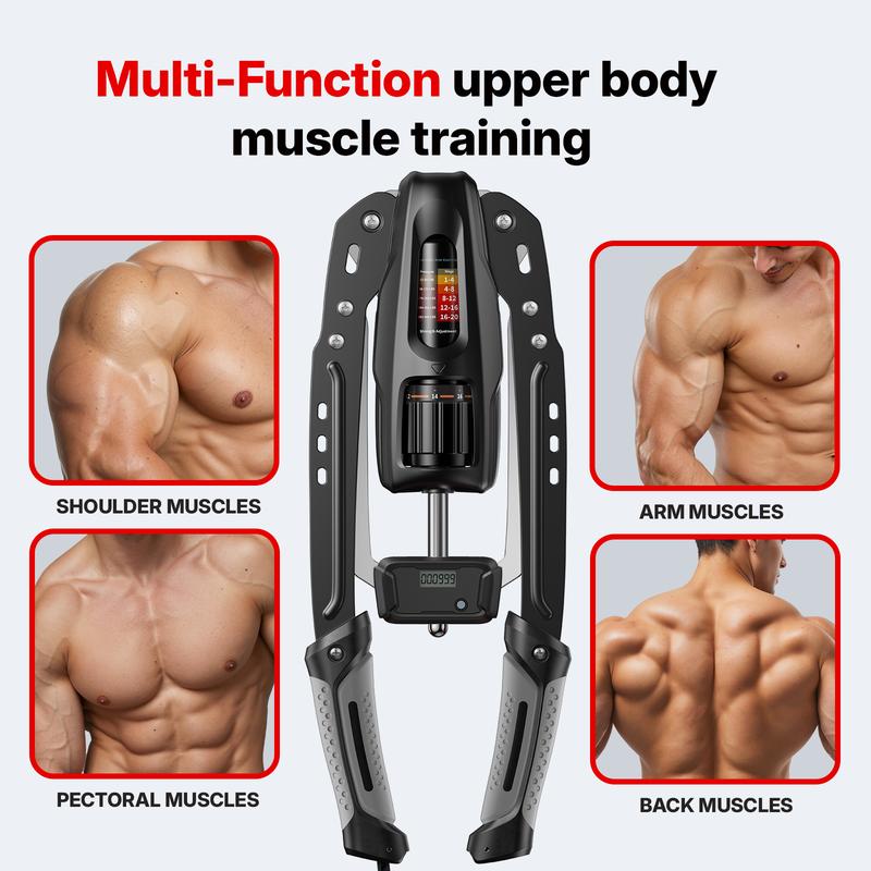 Entrenador Hidráulico para Brazos con Contador, Resistencia Ajustable de 22 a 440 lb, Estructura Triangular Estable, Equipo Plegable para Entrenamiento de Fuerza en Casa para Hombre y Mujer