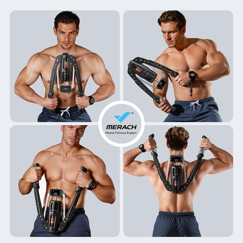 Entrenador Hidráulico para Brazos con Contador, Resistencia Ajustable de 22 a 440 lb, Estructura Triangular Estable, Equipo Plegable para Entrenamiento de Fuerza en Casa para Hombre y Mujer