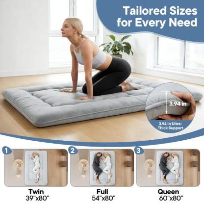 Sweetcrispy Polyester Memory Foam Futon Mattress - Foldable Roll Up Sleeping Tatami Mat, Pressure Relief, Unfold-Easy, Durable, Space-Saving, Comfortable, Travel-Friendly, with Storage Bag for Kids