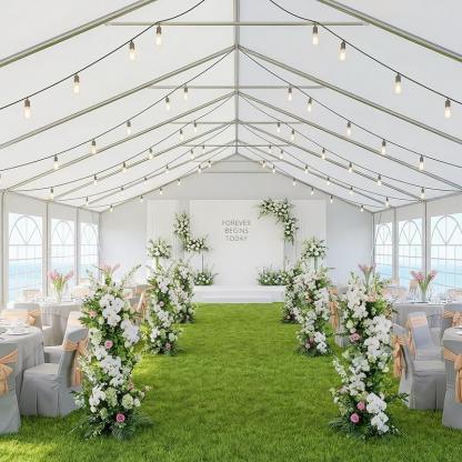 Carpa Canopy para Exterior con Estructura de Acero Resistente, 32x16 FT/40x20 FT, Impermeable, Paredes Laterales Desmontables y Puerta Enrollable, Ideal para Bodas, BBQ y Cumpleaños (Envío en 3 Paquetes)