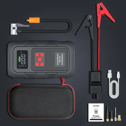 Arrancador portátil para autos HPBS Spring Outing, 6000A pico, 24000mAh, con inflador de llantas 150PSI, arrancador de batería 12V para motores (10.0L Gasolina, 8.0L Diésel), inflado rápido, power bank y luz LED.
