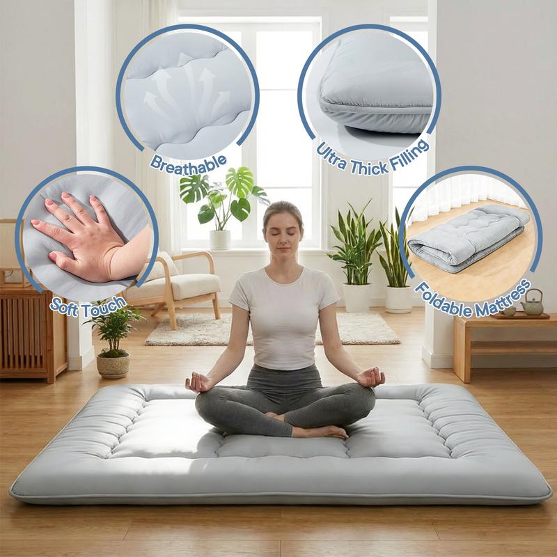 Sweetcrispy Polyester Memory Foam Futon Mattress - Foldable Roll Up Sleeping Tatami Mat, Pressure Relief, Unfold-Easy, Durable, Space-Saving, Comfortable, Travel-Friendly, with Storage Bag for Kids