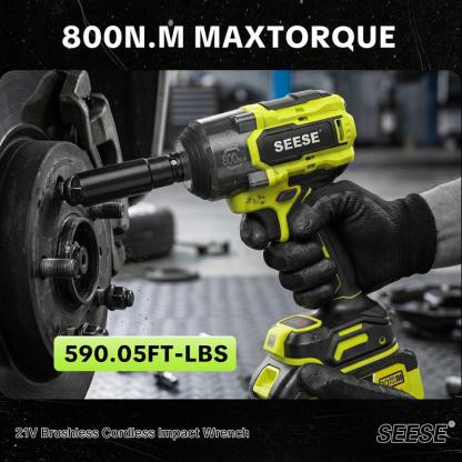 Llave de impacto inalámbrica 3 en 1 21V, alto torque 800N·m (590 ft-lbs), 3200 IPM, incluye batería doble, luz LED, 9 dados, 8 brocas, 6 tornillos y estuche. Ideal para autos, cambio de llantas y uso doméstico.