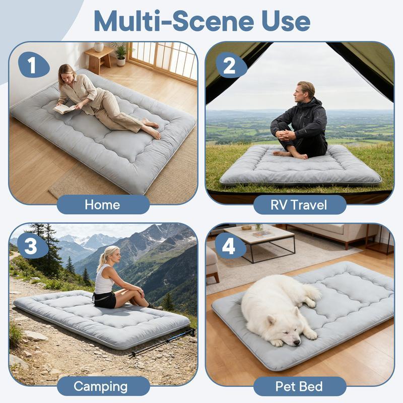 Sweetcrispy Polyester Memory Foam Futon Mattress - Foldable Roll Up Sleeping Tatami Mat, Pressure Relief, Unfold-Easy, Durable, Space-Saving, Comfortable, Travel-Friendly, with Storage Bag for Kids