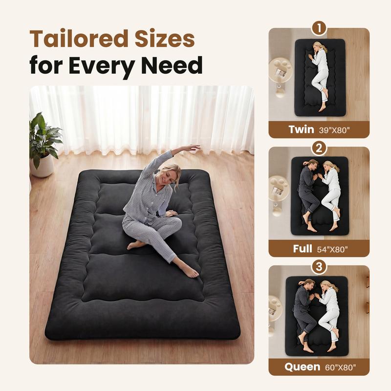 Sweetcrispy Polyester Memory Foam Futon Mattress - Foldable Roll Up Sleeping Tatami Mat, Pressure Relief, Unfold-Easy, Durable, Space-Saving, Comfortable, Travel-Friendly, with Storage Bag for Kids