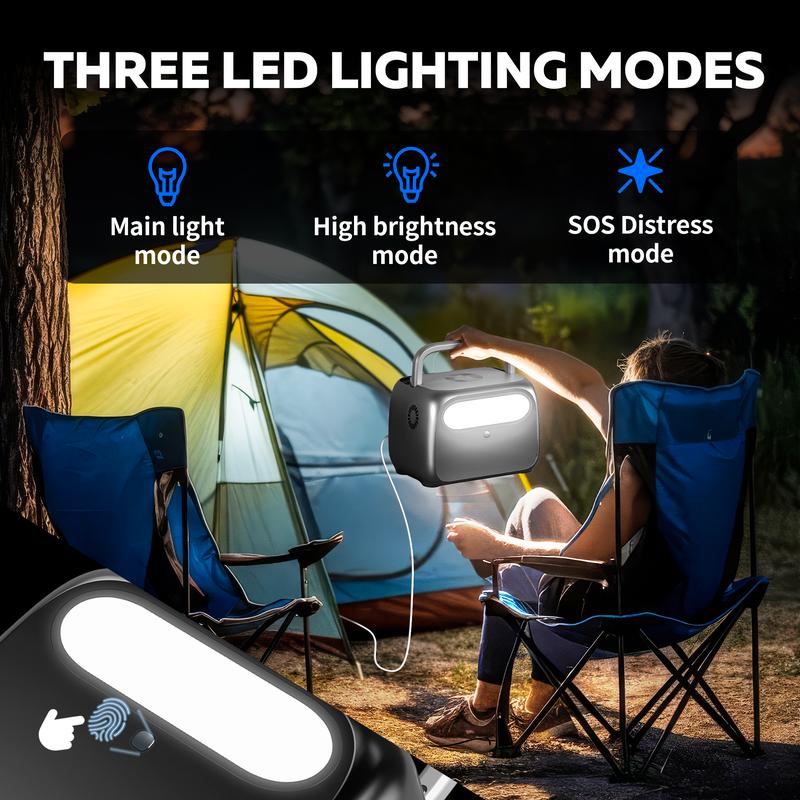 Estación de energía portátil 500W/345Wh con batería LiFePO4, UPS integrado, cargador inalámbrico, compatible con carga solar, ideal para camping, emergencias, CPAP y respaldo de energía para dispositivos electrónicos.