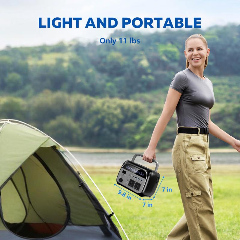 Estación de energía portátil 500W/345Wh con batería LiFePO4, UPS integrado, cargador inalámbrico, compatible con carga solar, ideal para camping, emergencias, CPAP y respaldo de energía para dispositivos electrónicos.