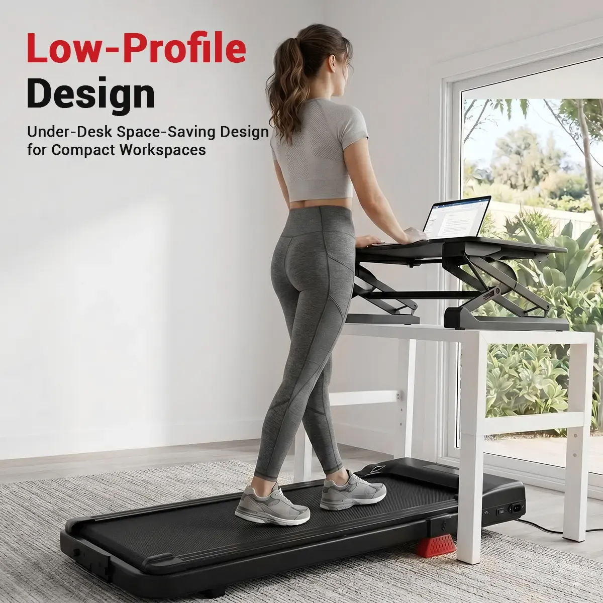 Caminadora plegable para hogar y oficina, inclinación del 16%, con pasamanos, capacidad de hasta 136 kg (300 lb), ideal para caminar y ejercitarse en interiores.
