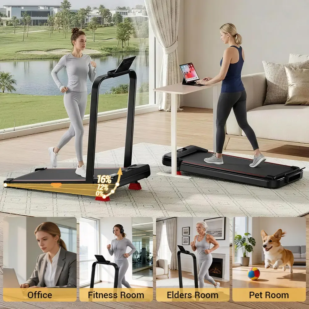 Caminadora plegable para hogar y oficina, inclinación del 16%, con pasamanos, capacidad de hasta 136 kg (300 lb), ideal para caminar y ejercitarse en interiores.