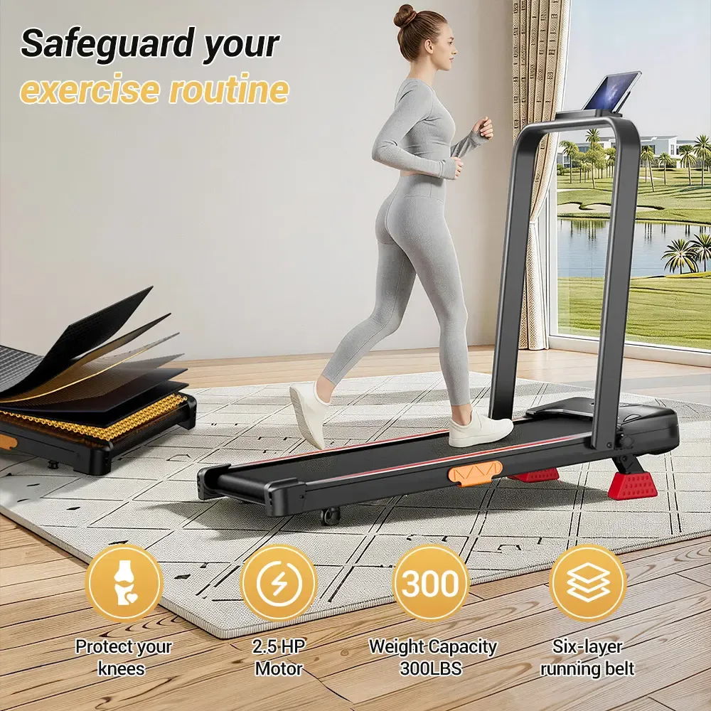 Caminadora plegable para hogar y oficina, inclinación del 16%, con pasamanos, capacidad de hasta 136 kg (300 lb), ideal para caminar y ejercitarse en interiores.