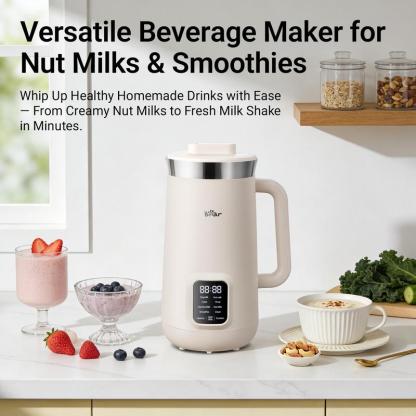 Máquina para leche vegetal 8 en 1 de 1.2 L (40 oz), prepara leche de soya, almendra y avena, con autolimpieza, inicio programado de 12 h, función para mantener caliente 6 h y operación de un solo toque.