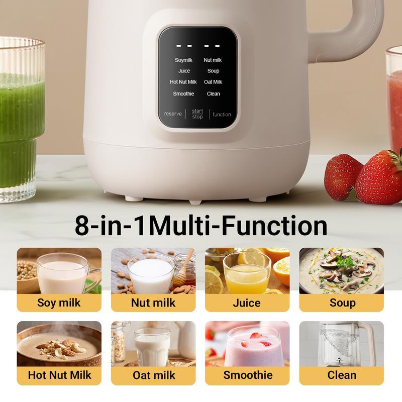 Máquina para leche vegetal 8 en 1 de 1.2 L (40 oz), prepara leche de soya, almendra y avena, con autolimpieza, inicio programado de 12 h, función para mantener caliente 6 h y operación de un solo toque.