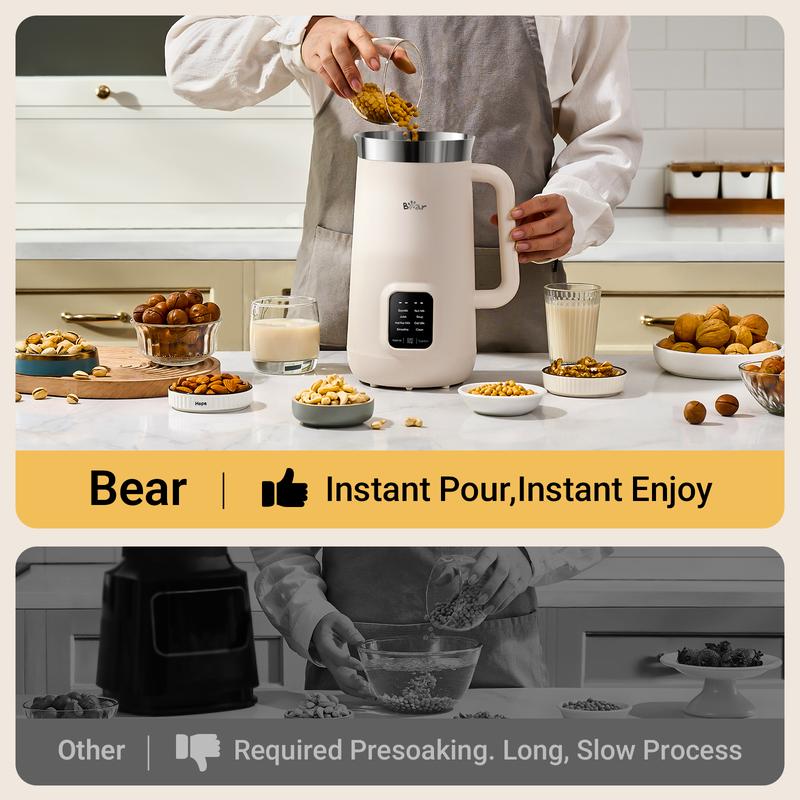 Máquina para leche vegetal 8 en 1 de 1.2 L (40 oz), prepara leche de soya, almendra y avena, con autolimpieza, inicio programado de 12 h, función para mantener caliente 6 h y operación de un solo toque.