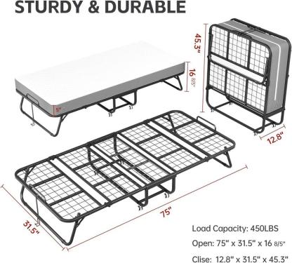 Cama plegable con colchón para adultos, cama individual portátil, plegable con ruedas, estructura de acero resistente, fácil de guardar, ideal para invitados, habitaciones y departamentos pequeños.