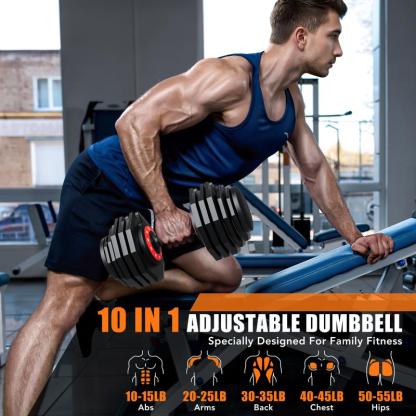 Mancuernas ajustables de 25 kg / 36 kg, cambio rápido en 1 segundo, sistema 5 en 1, diseño antideslizante en el mango, ideales para gimnasio en casa, entrenamiento para hombres y mujeres.