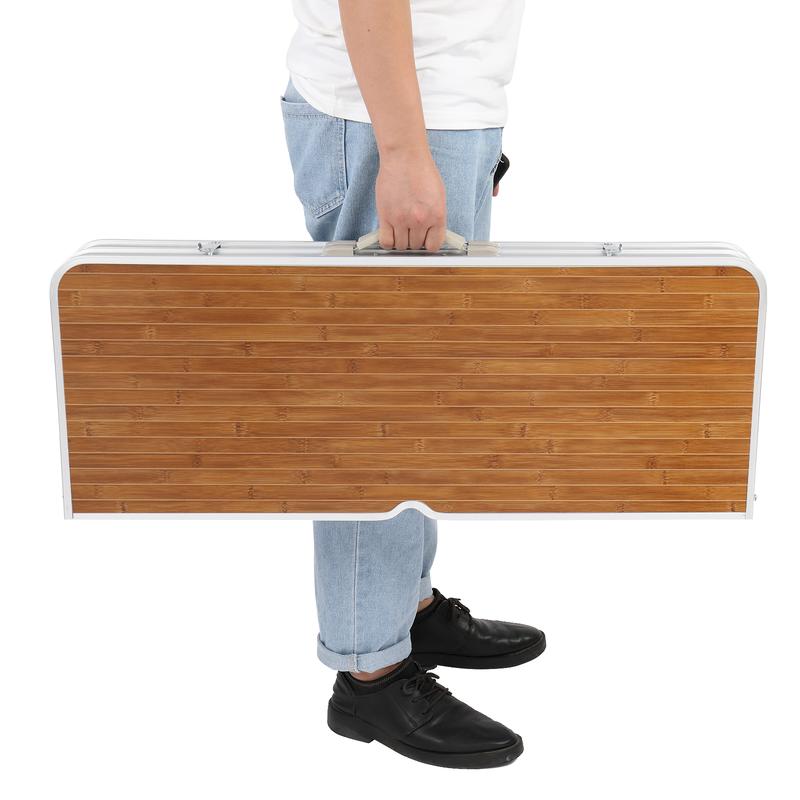Mesa plegable de camping de 1.2 m con 4 asientos, estructura de aluminio resistente, soporta hasta 100 kg, diseño tipo maletín con orificio para sombrilla, ideal para picnic, BBQ, viajes, reuniones y RV.