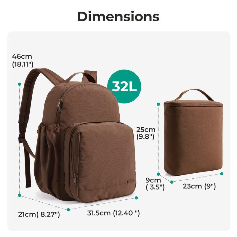 Mochila 32L para Laptop 15.6", con Lonchera Térmica Desmontable, Impermeable para Trabajo y Viaje