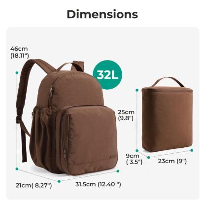Mochila 32L para Laptop 15.6", con Lonchera Térmica Desmontable, Impermeable para Trabajo y Viaje