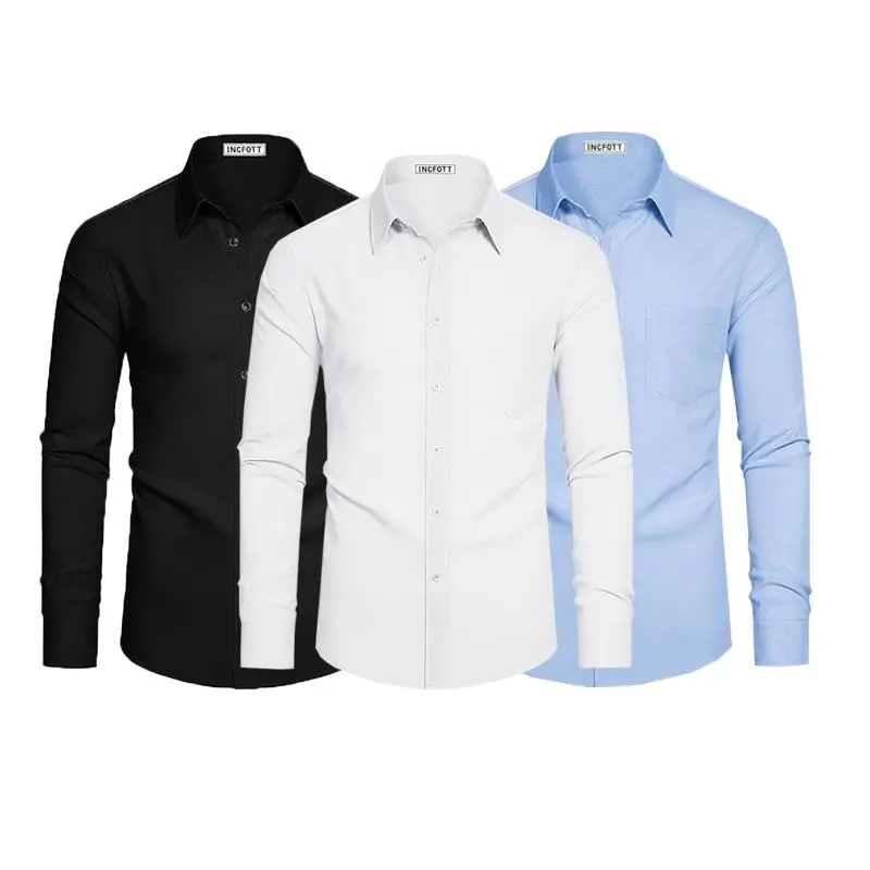 3-Pack Men's Dress Shirts 4-way Stretch Long Sleeve Collared Solid Wedding Dating Button Down Shirts Business Casual Breathable Outfits Menswear