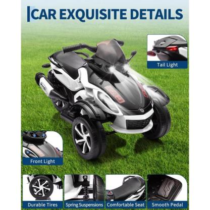 ATV Eléctrico Infantil 12V con Música y Luces, Cuatrimoto para Niños con 2 Motores, Diseño Estable de 3 Ruedas, Juguete Exterior para 3-6 Años