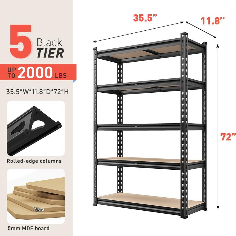 Estantería metálica de 5 niveles ajustable para garaje, almacenamiento duradero para taller, despensa o sótano, organizador de acero.