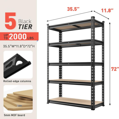 Estantería metálica de 5 niveles ajustable para garaje, almacenamiento duradero para taller, despensa o sótano, organizador de acero.