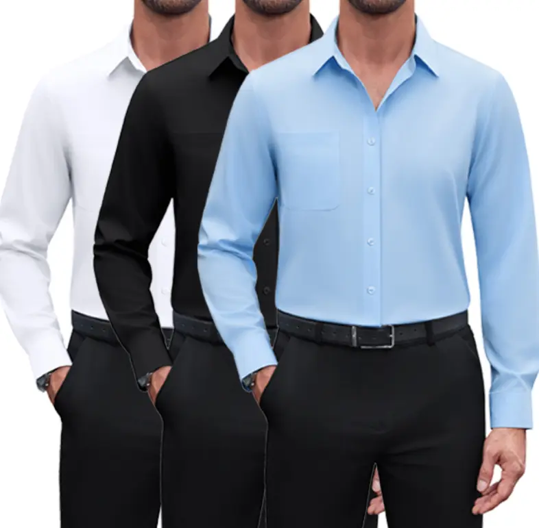 3-Pack Men's Dress Shirts 4-way Stretch Long Sleeve Collared Solid Wedding Dating Button Down Shirts Business Casual Breathable Outfits Menswear