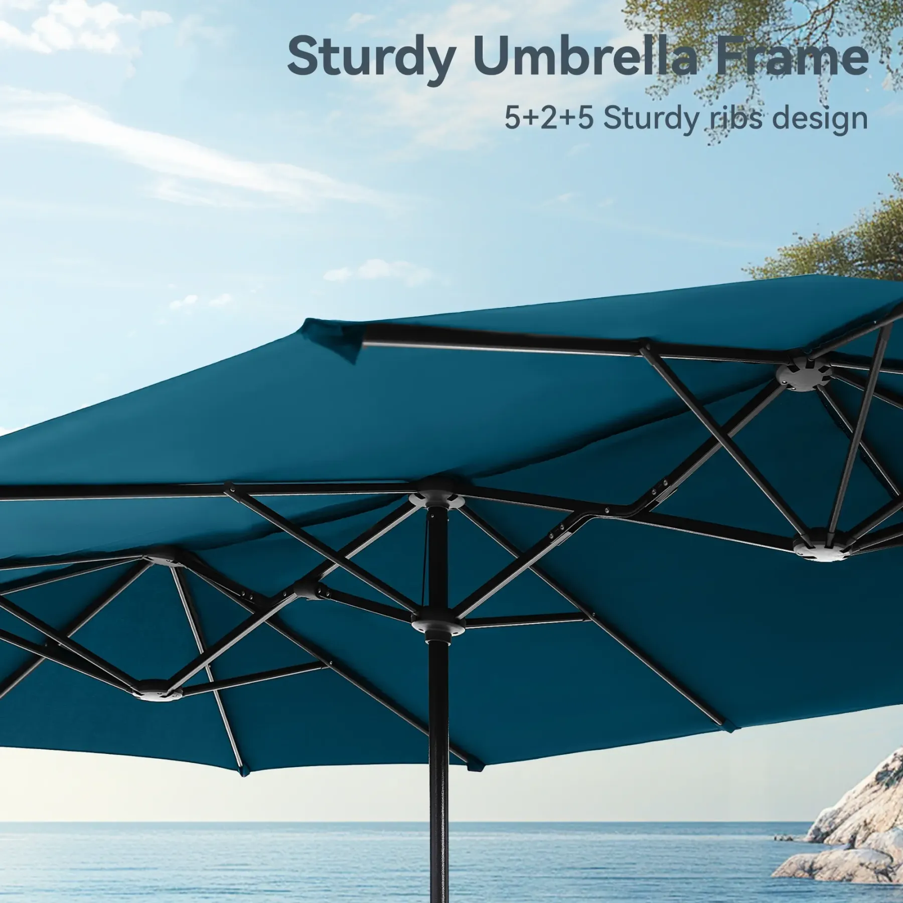 COSTWAY Sombrilla Solar para Patio de 15/13 pies con Base — Sombrilla Doble Extra Grande para Exteriores con 36 Luces LED y Manivela, Ideal para Jardín, Terraza, Piscina y Patio