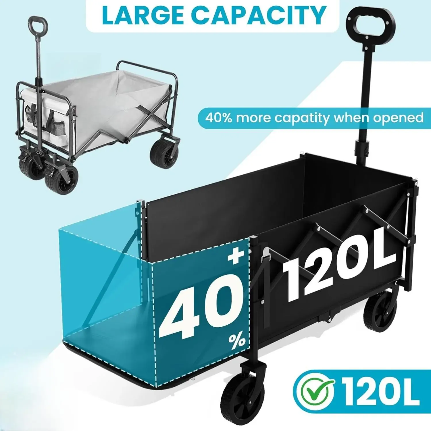 Carro Plegable con Puerta Trasera, Carro de Utilidad Plegable con Capacidad de 350 lbs, Carro Ligero y Portátil para Compras, Camping, Deportes y Jardín