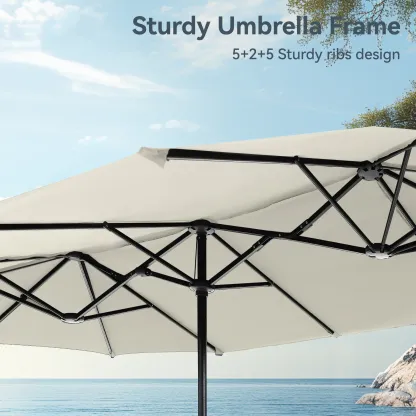 COSTWAY Sombrilla Solar para Patio de 15/13 pies con Base — Sombrilla Doble Extra Grande para Exteriores con 36 Luces LED y Manivela, Ideal para Jardín, Terraza, Piscina y Patio