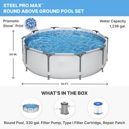 Alberca Redonda Elevada Steel Pro MAX para Exterior con Bomba, 30-42 Pulgadas de Profundidad