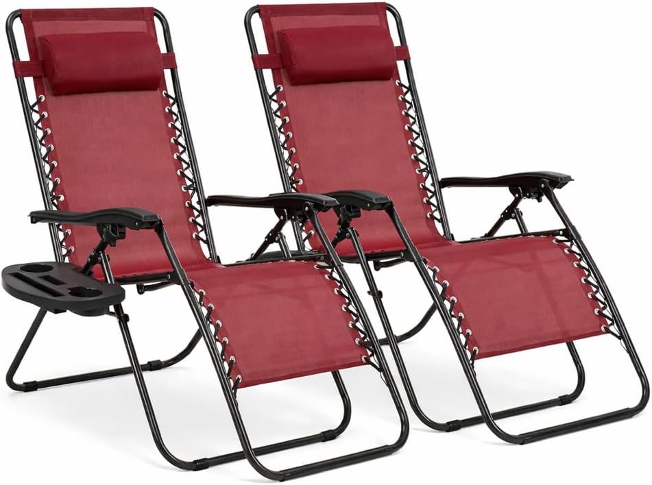 Pack 2 Tumbonas Plegables Exterior T-LOVENDO Gravedad Zero con Portavaso - Sillas Playa Piscina Jardín Terraza 150kg