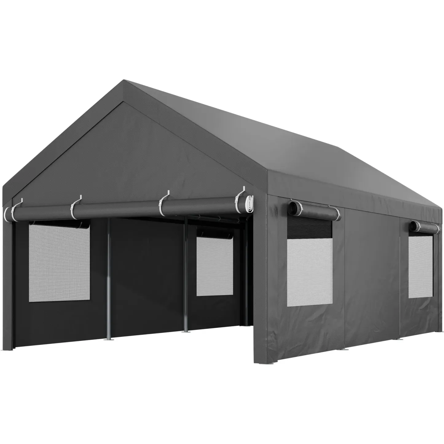 Cobertizo para Auto 10/12x20 ft – Garaje Portátil para Exterior, Toldos de Alta Resistencia con Ventanas Ventiladas y Laterales Removibles, Protección contra Humedad para Vehículos, Fiesta, Campamento o Herramientas, PVC Duradero, Gris/Blanco