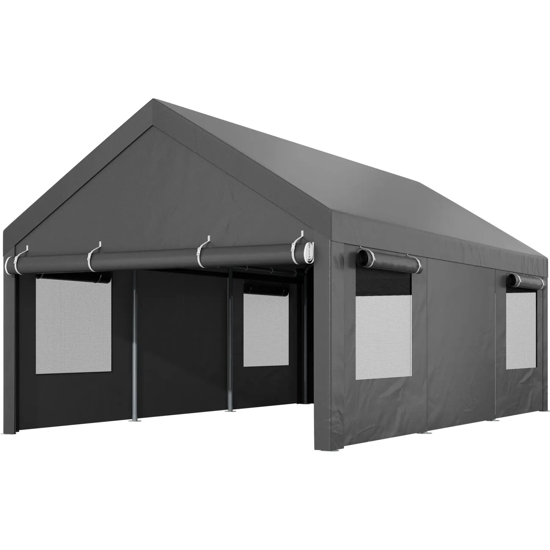 Cobertizo para Auto 10/12x20 ft – Garaje Portátil para Exterior, Toldos de Alta Resistencia con Ventanas Ventiladas y Laterales Removibles, Protección contra Humedad para Vehículos, Fiesta, Campamento o Herramientas, PVC Duradero, Gris/Blanco