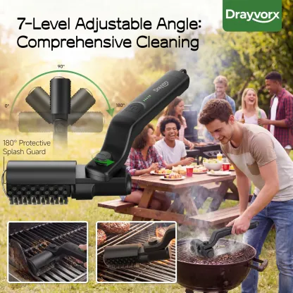 Cepillo eléctrico para parrilla BBQ, inalámbrico y recargable, con dos cepillos de repuesto, ángulo ajustable, accesorios para barbacoa, ideal para limpiar óxido, parrillas, suciedad, pintura y residuos de soldadura.