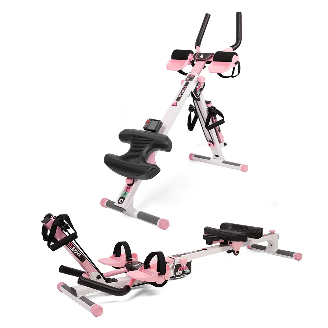 Entrenador abdominal 3 en 1 y máquina de remo Pro con bandas de resistencia | Máquina de ejercicio plegable para entrenamiento de cuerpo completo y tonificación muscular, equipo de gimnasio en casa, rueda abdominal, ab roller.