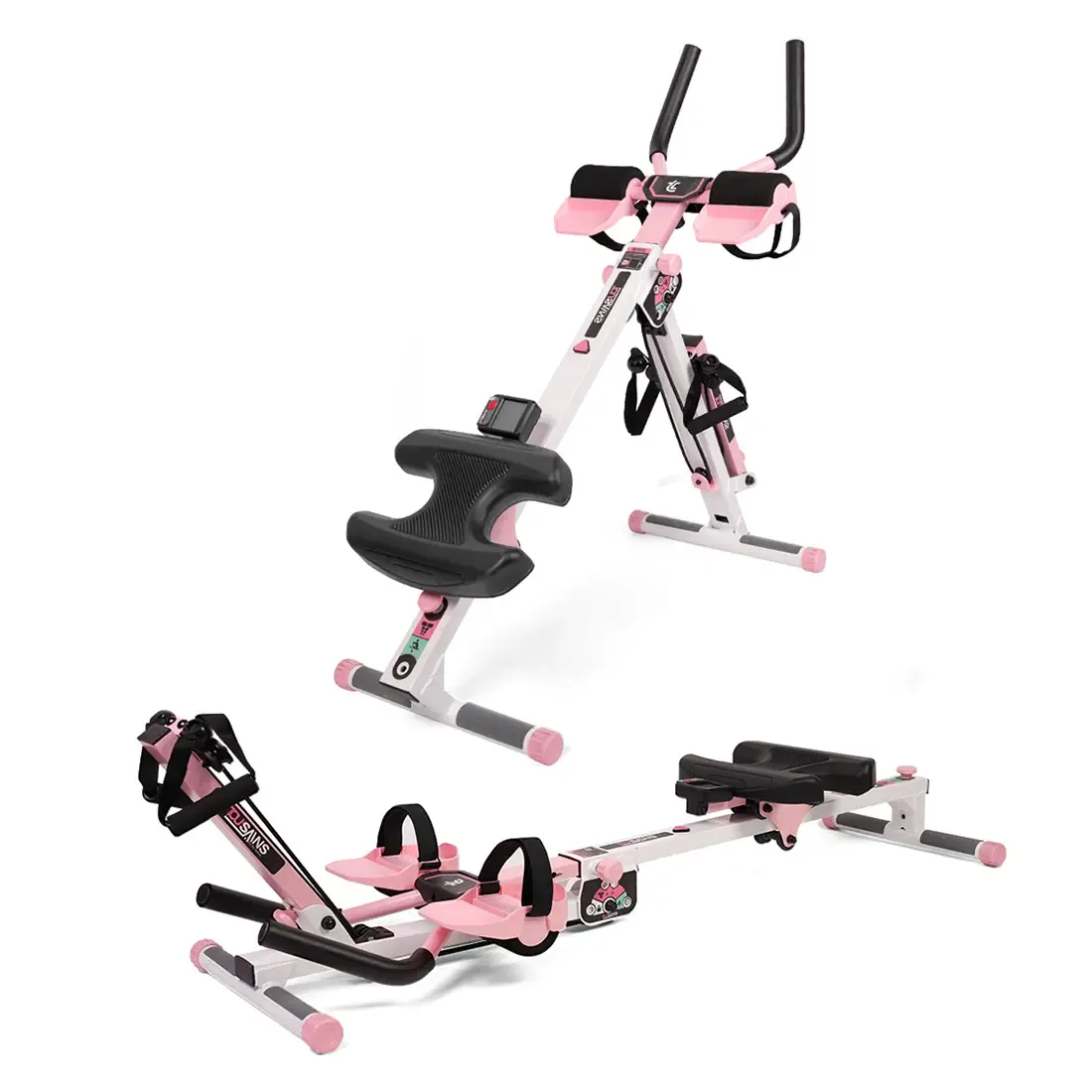 Entrenador abdominal 3 en 1 y máquina de remo Pro con bandas de resistencia | Máquina de ejercicio plegable para entrenamiento de cuerpo completo y tonificación muscular, equipo de gimnasio en casa, rueda abdominal, ab roller.