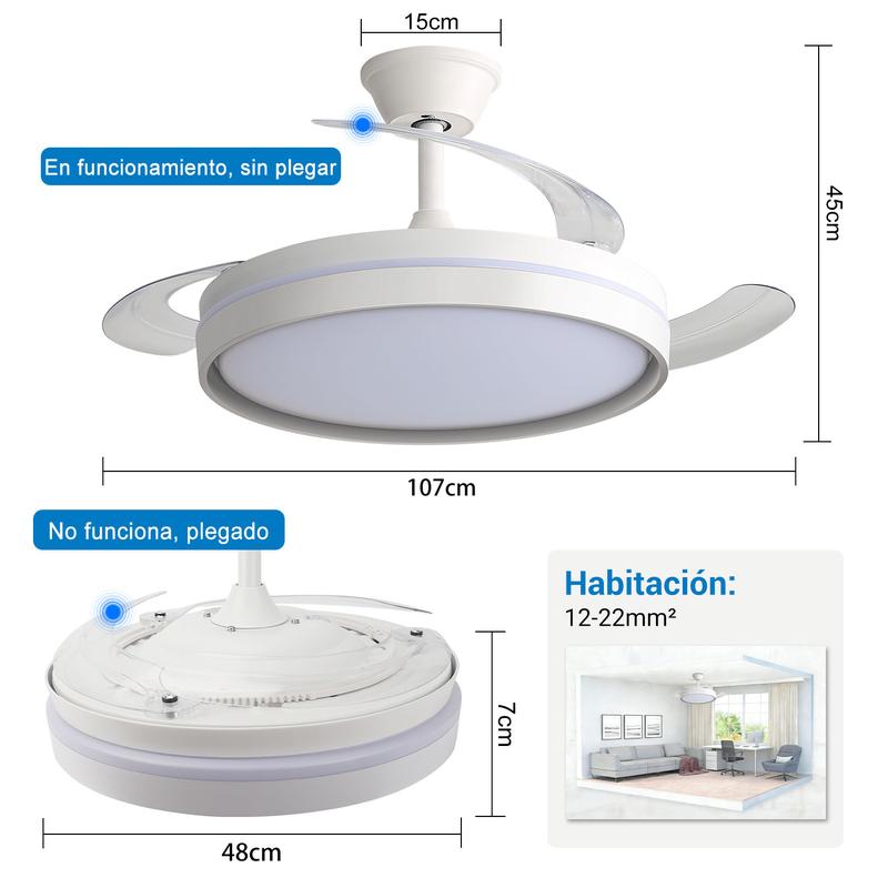 Ventilador de Techo LED Silencioso: Motor Reversible, 6 Velocidades, Control Remoto NOMFSD-2003