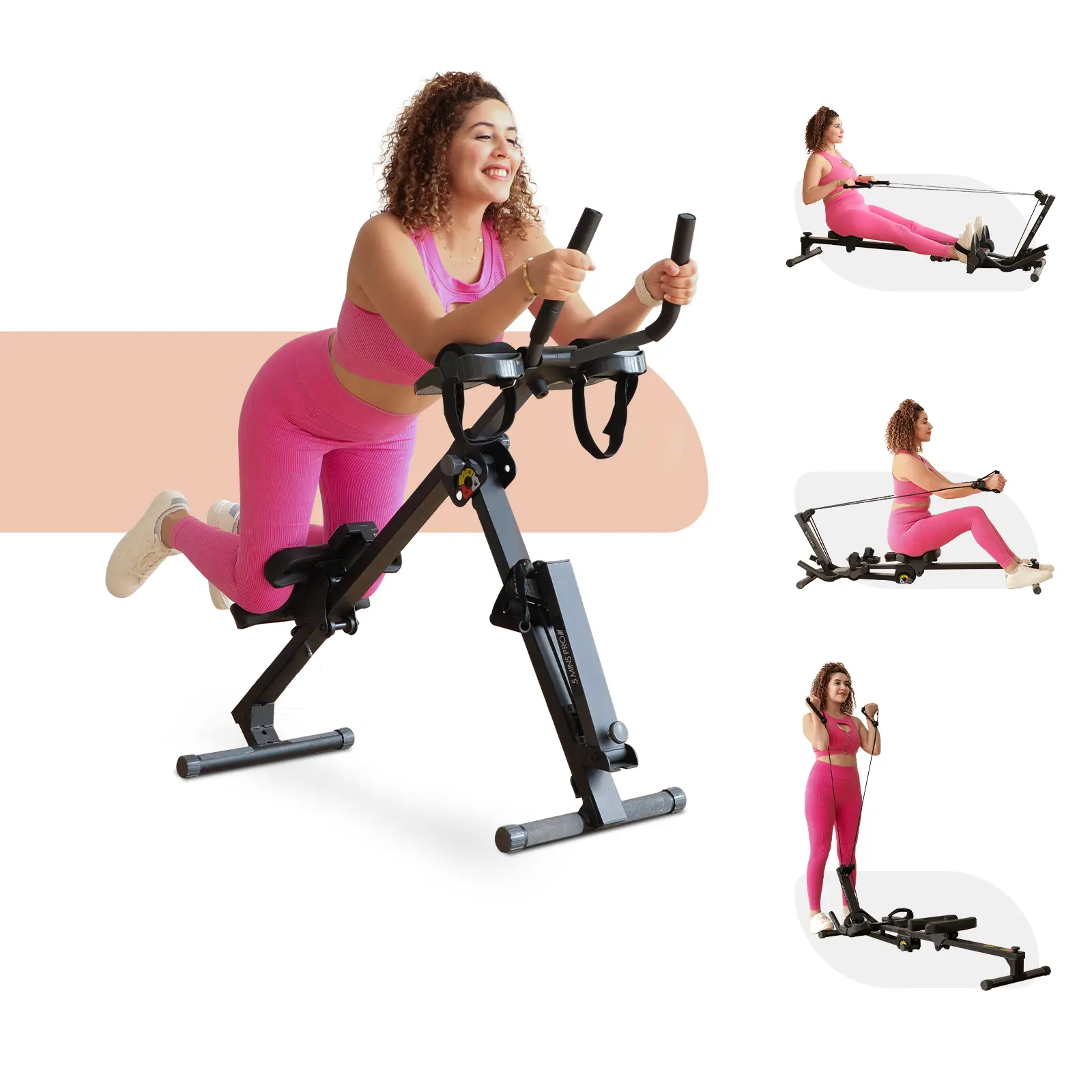 Entrenador abdominal 3 en 1 y máquina de remo Pro con bandas de resistencia | Máquina de ejercicio plegable para entrenamiento de cuerpo completo y tonificación muscular, equipo de gimnasio en casa, rueda abdominal, ab roller.