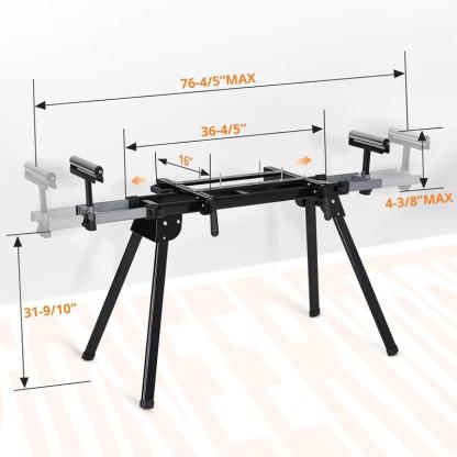 Soporte para Sierra Ingletadora – Capacidad 200 kg (440 lbs), Riel Deslizante Máx. 76.8", Estructura de Acero Antióxido, Plegable y Portátil, Compatible con Proyectos de Carpintería – Caja de Herramientas-1001/HY