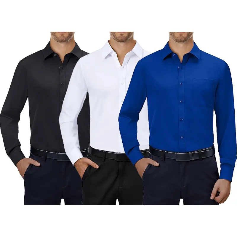 3-Pack Men's Dress Shirts 4-way Stretch Long Sleeve Collared Solid Wedding Dating Button Down Shirts Business Casual Breathable Outfits Menswear